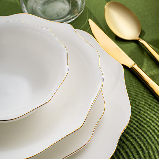 Emsan Maria Fine Bone 59 Parça 12 Kişilik Yuvarlak Yemek Takımı Gold