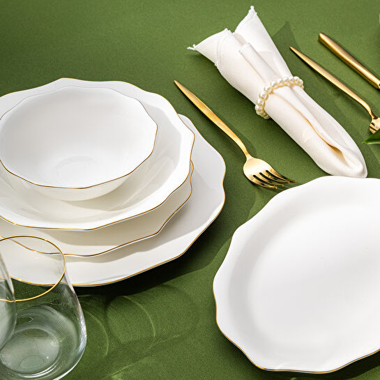 Emsan Maria Fine Bone 59 Parça 12 Kişilik Yuvarlak Yemek Takımı Gold