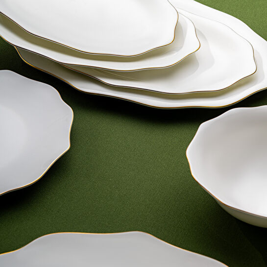 Emsan Maria Fine Bone 59 Parça 12 Kişilik Yuvarlak Yemek Takımı Gold
