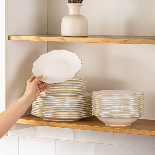 Emsan Maria Fine Bone 59 Parça 12 Kişilik Yuvarlak Yemek Takımı Gold