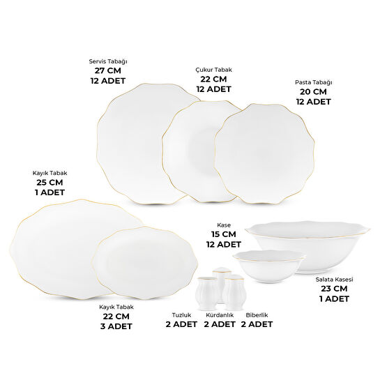 Emsan Maria Fine Bone 59 Parça 12 Kişilik Yuvarlak Yemek Takımı Gold