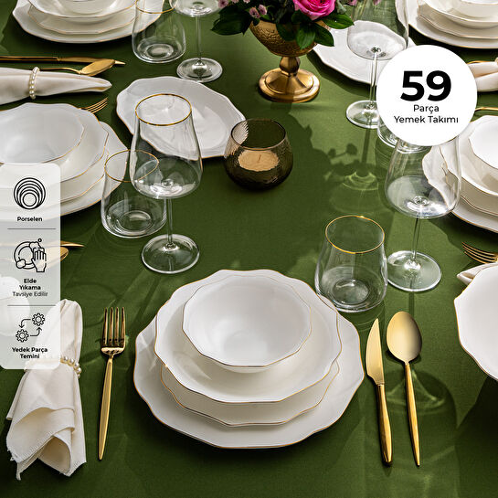 Emsan Maria Fine Bone 59 Parça 12 Kişilik Yuvarlak Yemek Takımı Gold