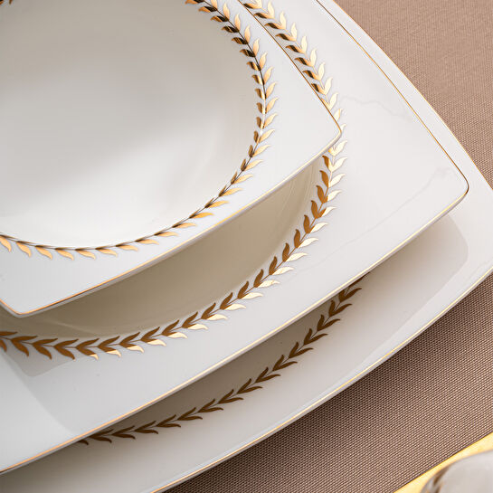 Emsan Başak Fine Bone 60 Parça 12 Kişilik Kare Yemek Takımı Gold