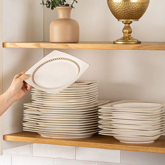 Emsan Başak Fine Bone 60 Parça 12 Kişilik Kare Yemek Takımı Gold