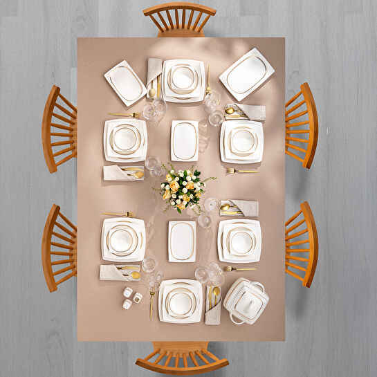 Emsan Başak Fine Bone 60 Parça 12 Kişilik Kare Yemek Takımı Gold