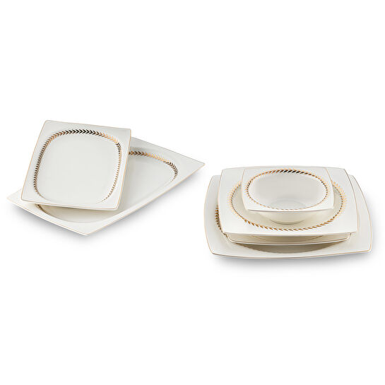 Emsan Başak Fine Bone 60 Parça 12 Kişilik Kare Yemek Takımı Gold