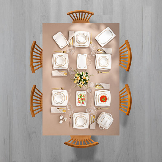 Emsan Başak Fine Bone 60 Parça 12 Kişilik Kare Yemek Takımı Gold