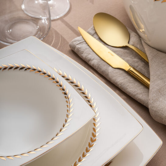 Emsan Başak Fine Bone 60 Parça 12 Kişilik Kare Yemek Takımı Gold