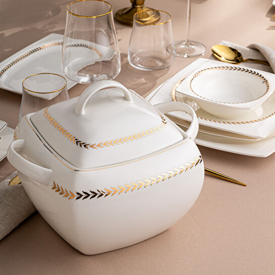 Emsan Başak Fine Bone 60 Parça 12 Kişilik Kare Yemek Takımı Gold