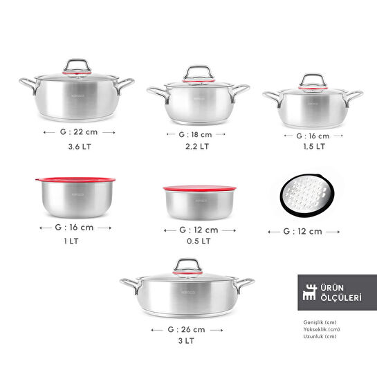 Karaca Emirgan Xl İndüksiyon Tabanlı 13 Parça Saklama Kaplı Çelik Tencere Seti