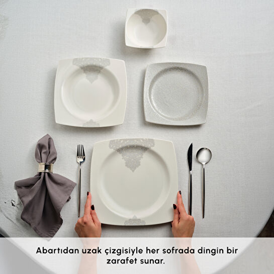 Karaca Square Bone Flava 24 Parça 6 Kişilik Yemek Takımı