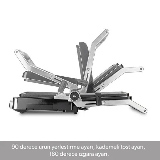 Homend Grilliant 1340H 4 Dilim Kapasiteli Gövde Alt ve Üst Sıcaklığı Ayrı Kontrol Edilebilen Döküm Plakalı Tost ve Izgara Makinesi Inox 2000W