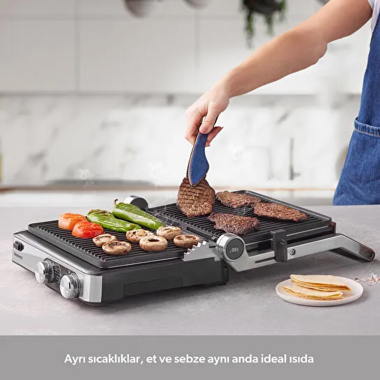 Homend Grilliant 1340H 4 Dilim Kapasiteli Gövde Alt ve Üst Sıcaklığı Ayrı Kontrol Edilebilen Döküm Plakalı Tost ve Izgara Makinesi Inox 2000W