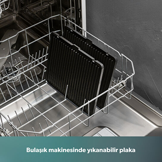 Homend Grilliant 1340H 4 Dilim Kapasiteli Gövde Alt ve Üst Sıcaklığı Ayrı Kontrol Edilebilen Döküm Plakalı Tost ve Izgara Makinesi Inox 2000W