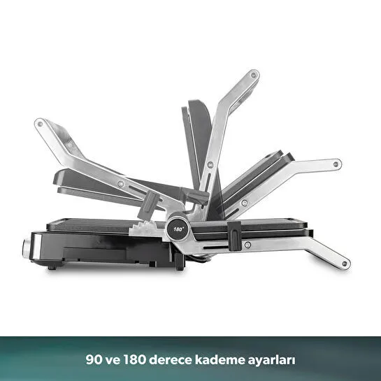 Homend Grilliant 1340H 4 Dilim Kapasiteli Gövde Alt ve Üst Sıcaklığı Ayrı Kontrol Edilebilen Döküm Plakalı Tost ve Izgara Makinesi Inox 2000W