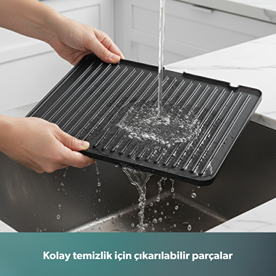 Homend Grilliant 1340H 4 Dilim Kapasiteli Gövde Alt ve Üst Sıcaklığı Ayrı Kontrol Edilebilen Döküm Plakalı Tost ve Izgara Makinesi Inox 2000W