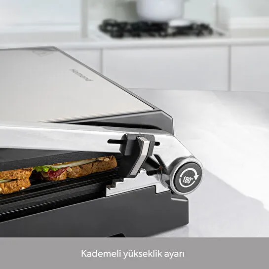 Homend Grilliant 1341H Inox Gövdeli, Döküm Plakalı, 5 Programlı, Led Ekranlı Tost ve Izgara Makinesi