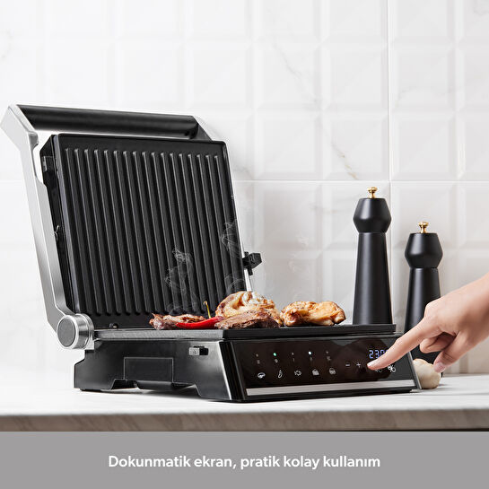 Homend Grilliant 1341H Inox Gövdeli, Döküm Plakalı, 5 Programlı, Led Ekranlı Tost ve Izgara Makinesi