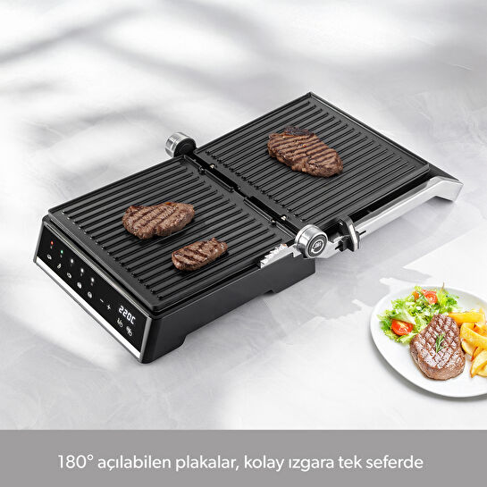 Homend Grilliant 1341H Inox Gövdeli, Döküm Plakalı, 5 Programlı, Led Ekranlı Tost ve Izgara Makinesi