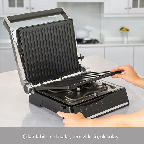 Homend Grilliant 1341H Inox Gövdeli, Döküm Plakalı, 5 Programlı, Led Ekranlı Tost ve Izgara Makinesi