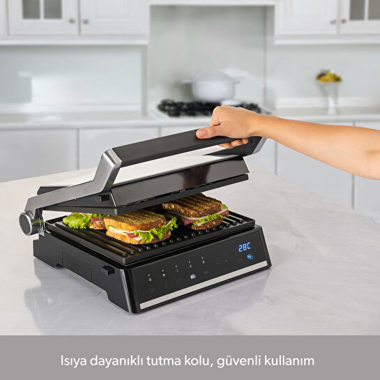 Homend Grilliant 1341H Inox Gövdeli, Döküm Plakalı, 5 Programlı, Led Ekranlı Tost ve Izgara Makinesi