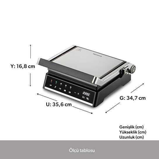 Homend Grilliant 1341H Inox Gövdeli, Döküm Plakalı, 5 Programlı, Led Ekranlı Tost ve Izgara Makinesi