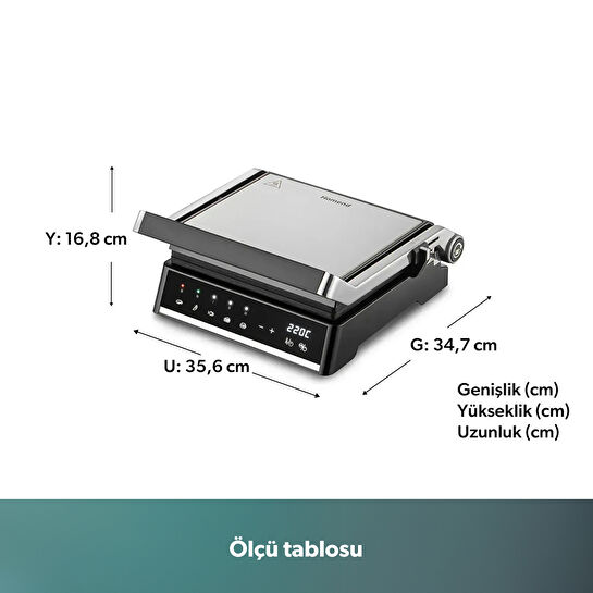 Homend Grilliant 1341H Inox Gövdeli, Döküm Plakalı, 5 Programlı, Led Ekranlı Tost ve Izgara Makinesi