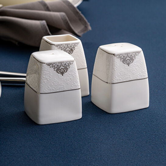 Emsan New Yasemin Porselen 60 Parça 12 Kişilik Yarım Kare Yemek Takımı Platin 