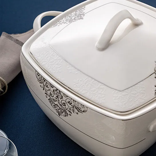 Emsan New Yasemin Porselen 60 Parça 12 Kişilik Yarım Kare Yemek Takımı Platin 