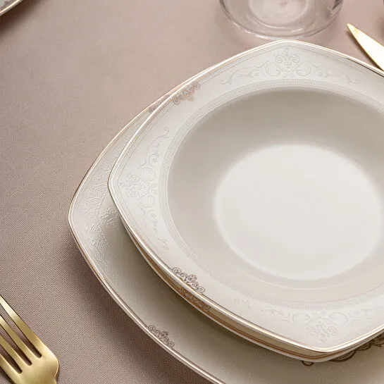 Emsan Bone Yeni Mimoza 12 Kişilik Yemek Takımı 60 Parça Yarım Kare