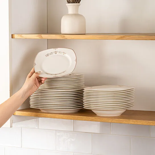 Emsan Bone Yeni Mimoza 12 Kişilik Yemek Takımı 60 Parça Yarım Kare