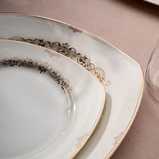 Emsan Bone Yeni Mimoza 12 Kişilik Yemek Takımı 60 Parça Yarım Kare