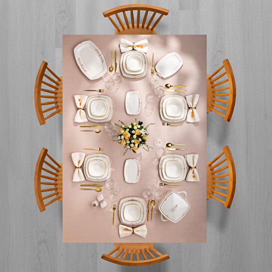 Emsan Bone Yeni Mimoza 12 Kişilik Yemek Takımı 60 Parça Yarım Kare