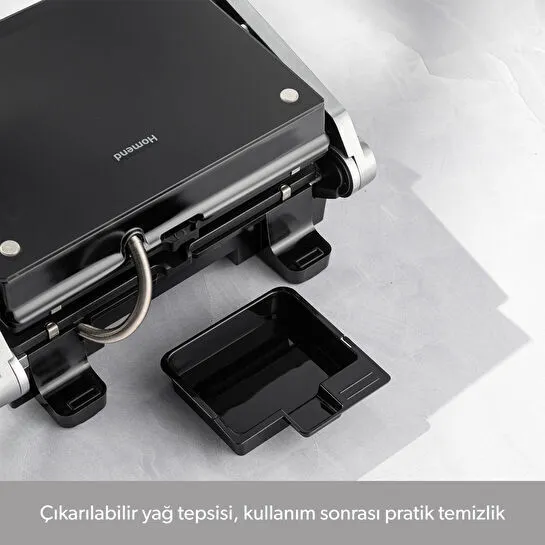 Homend Grilliant 1343H Cam Yüzeyli, 5 Hazır Programlı, Döküm Plakalı, Led Ekranlı Konuşan Tost ve Izgara Makinesi