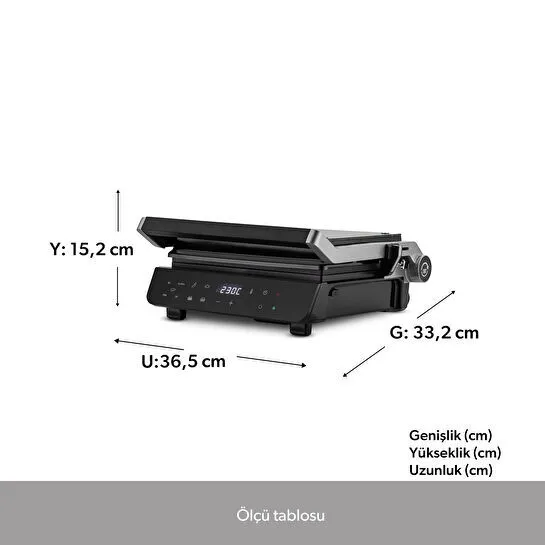 Homend Grilliant 1343H Cam Yüzeyli, 5 Hazır Programlı, Döküm Plakalı, Led Ekranlı Konuşan Tost ve Izgara Makinesi