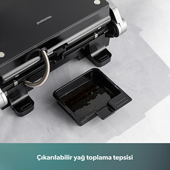 Homend Grilliant 1343H Cam Yüzeyli, 5 Hazır Programlı, Döküm Plakalı, Led Ekranlı Konuşan Tost ve Izgara Makinesi