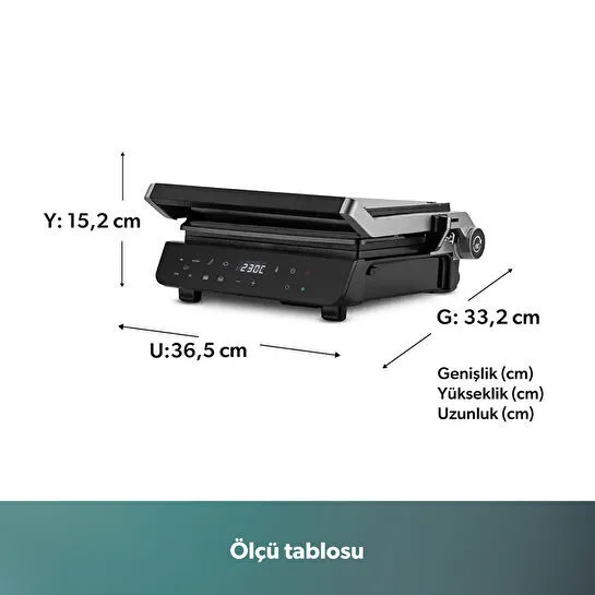 Homend Grilliant 1343H Cam Yüzeyli, 5 Hazır Programlı, Döküm Plakalı, Led Ekranlı Konuşan Tost ve Izgara Makinesi