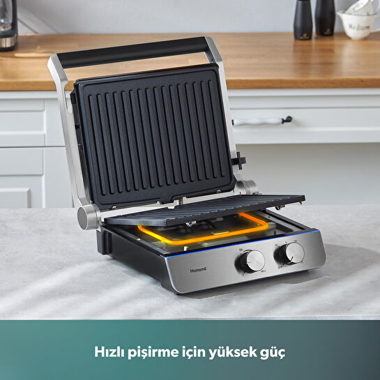 Homend Grilliant 1344H Inox Gövdeli, Döküm Plakalı Tost ve Izgara Makinesi