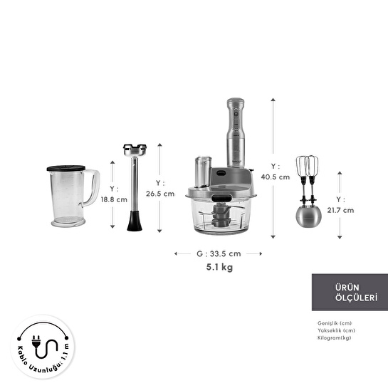 Karaca Mastermaid Prosteel Uzun Blender Ayaklı 6 Bıçaklı Cam Mutfak Robotu 2500W Galaxy Grey