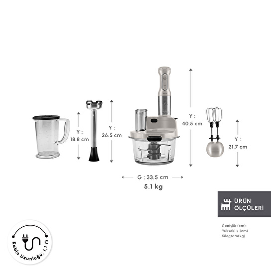 Karaca Mastermaid Prosteel 6 in 1 Uzun Blender Ayaklı 6 Bıçaklı Cam Mutfak Robotu 2500W Swiss Cream