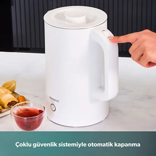 Homend Heatrow Cooltouch 1618H Paslanmaz Çelik El Yakmaz Gövdeli Su Isıtıcısı Beyaz