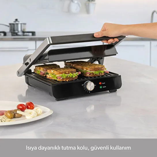 Homend Grilliant 1346H 4 Dilim Kapasiteli Gövdeli Döküm Plakalı Tost ve Izgara Makinesi Inox 2000W