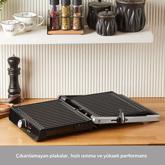 Homend Grilliant 1346H 4 Dilim Kapasiteli Gövdeli Döküm Plakalı Tost ve Izgara Makinesi Inox 2000W