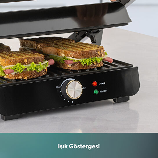 Homend Grilliant 4 Dilim Kapasiteli Gövdeli Döküm Plakalı Tost ve Izgara Makinesi Inox 2000W