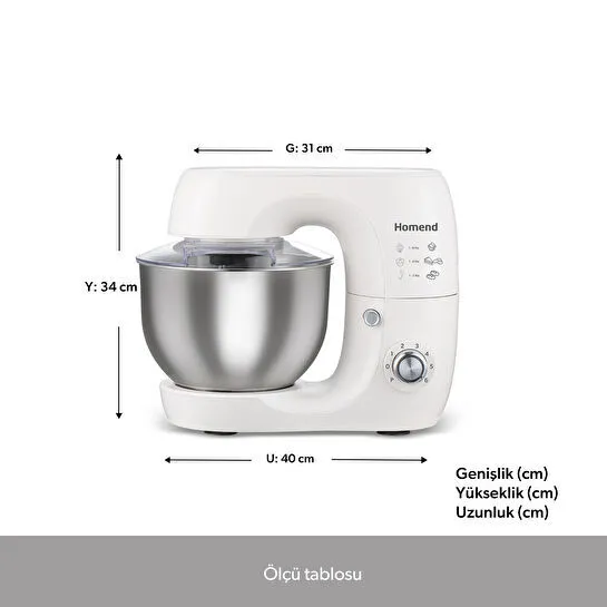 Homend Profashion 3082H Hamur Yoğurma Makinesi Krem 1200W 5,2L