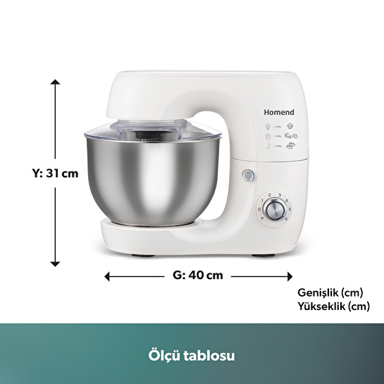 Homend Profashion 3082H Hamur Yoğurma Makinesi Krem 1200W 5,2L