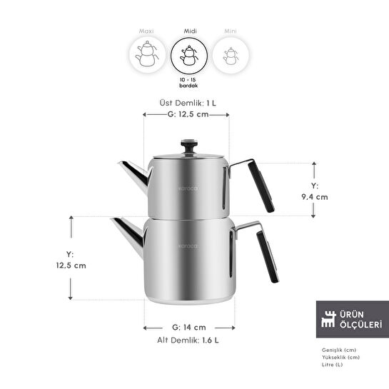 Karaca Yasemin İndüksiyon Tabanlı Çelik Midi Çaydanlık Takımı