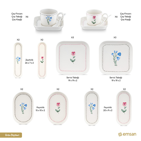 Emsan Viola Porselen 30 Parça 6 Kişilik Kahvaltı Takımı