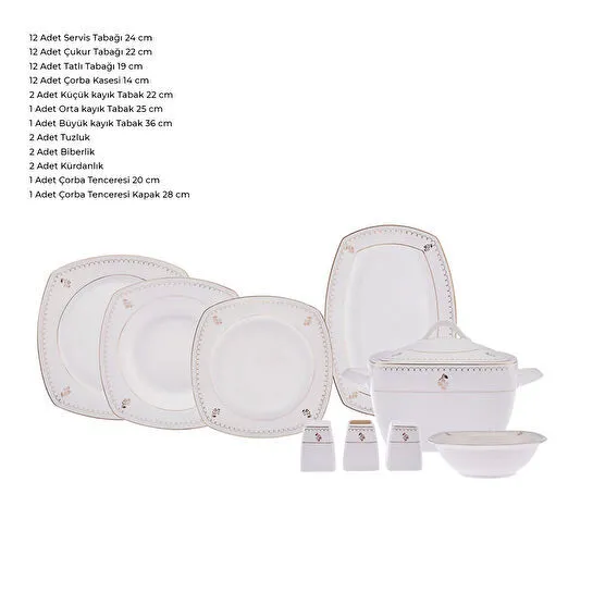 Emsan Belinda 60 Parça Yarım Kare 12 Kişilik Yemek Takımı
