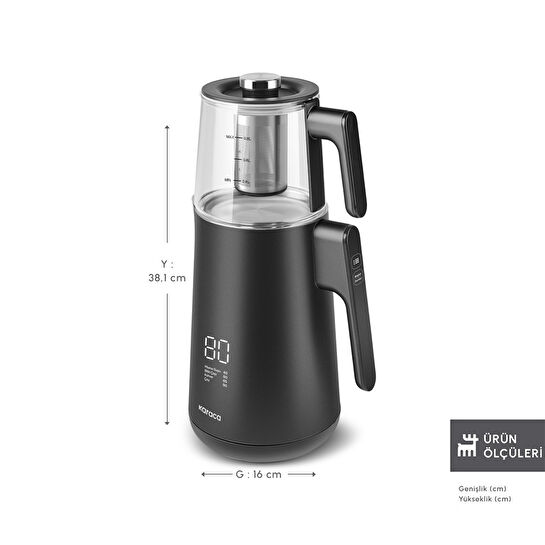 Karaca Cool Touch 1502 Çift Cidarlı Dijital Ekran Çay Makinesi Black